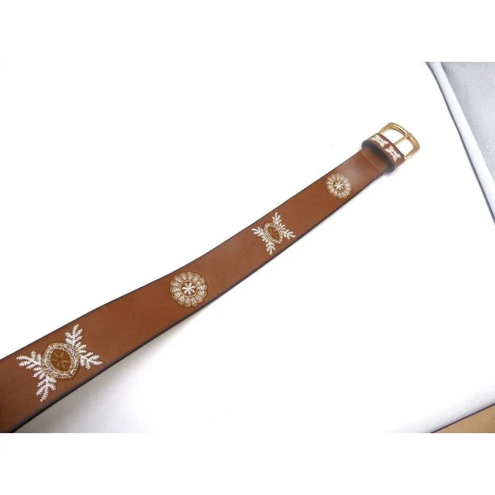 Women’s Embroidered Belt, Cognac, L